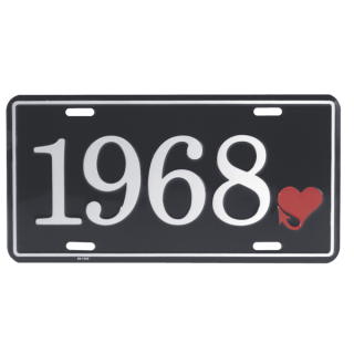 BLACK 1968 LICENSE PLATE W/ PLYMOUTH HEART