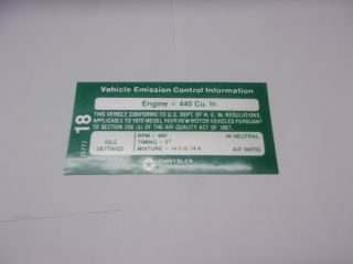 1970 440 SIX PACK EMISSIONS DECAL AFTER 1-1-70