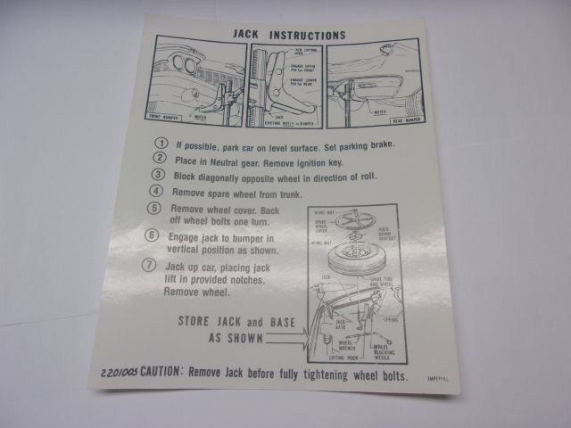 1960 IMPERIAL JACK INSTRUCTIONS