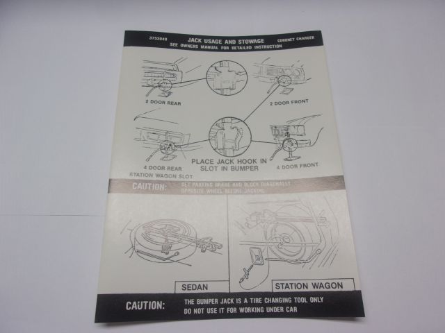 1974 CORONET/CHARGER JACK INSTRUCTIONS