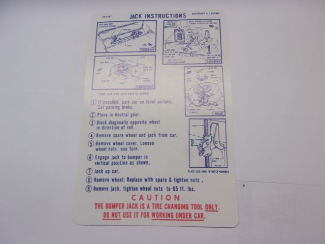 1970 B BODY (EXCEPT CHARGER) JACK INSTRUCTIONS