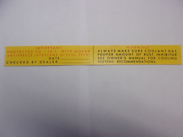 1968 & PRIOR RUST INHIBITOR WARNING