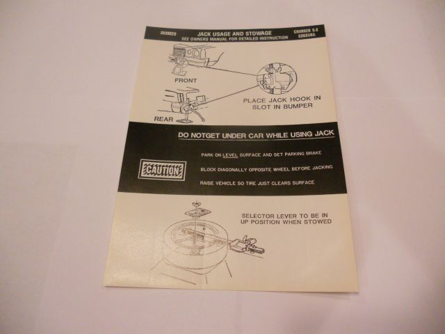 1975-76 CHARGER SE/CORDOBA JACK INSTRUCTIONS