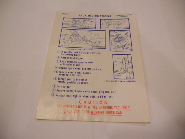 1969 C BODY JACK INSTRUCTIONS