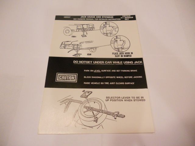 1976-77 CHRYSLER NEW YORKER JACK INSTRUCTIONS