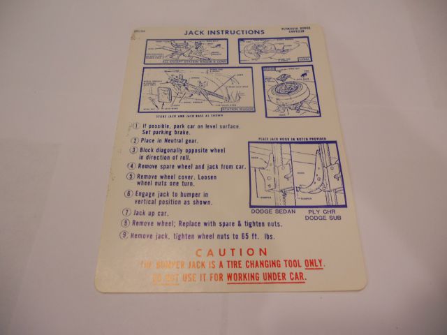 1970 C BODY JACK INSTRUCTIONS