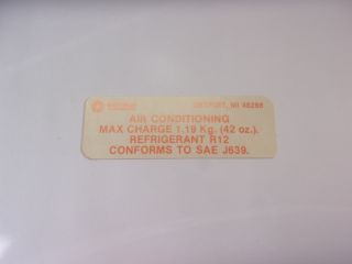 1968-75 AIR CONDITIONER CHARGE DECAL