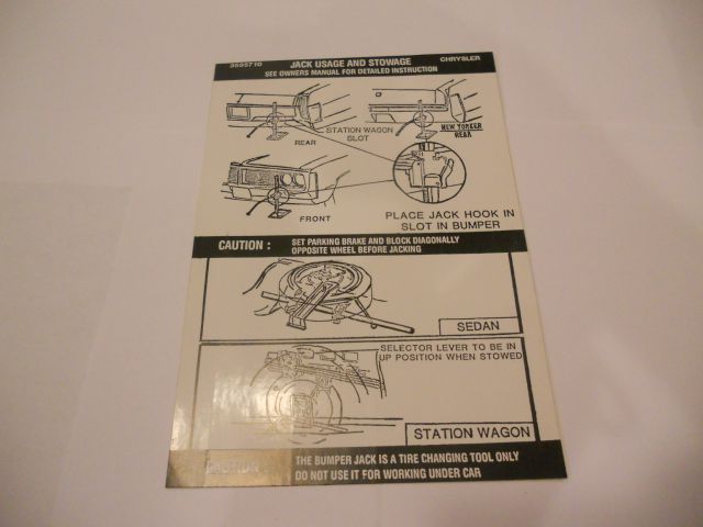 1972 CHRYSLER JACK INSTRUCTIONS