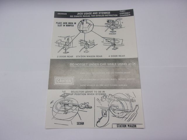 1975-76 FURY/CORONET/CHARGER JACK INSTRUCTIONS