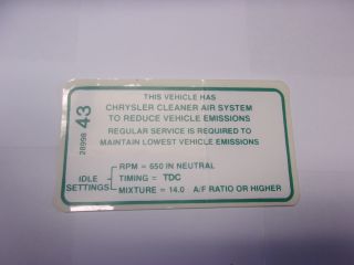 1968 273 2 BARREL EMISSIONS DECAL - AUTO