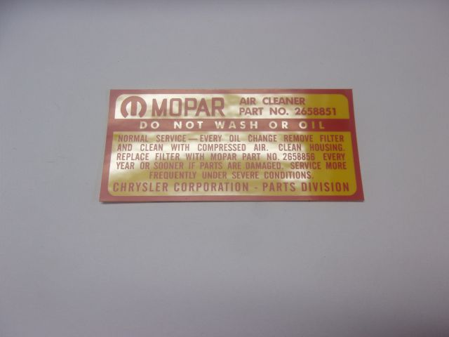 1966-67 426 HEMI AIR CLEANER SERVICE DECAL