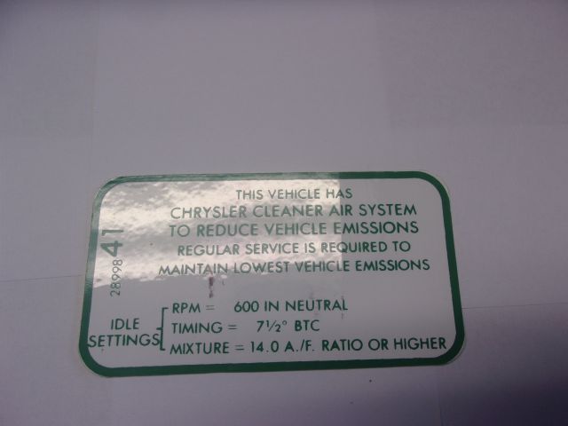 1968-69 383-2V, 440-4V MT EMISSIONS DECAL