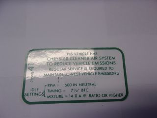 1968-69 383-2V, 440-4V MT EMISSIONS DECAL