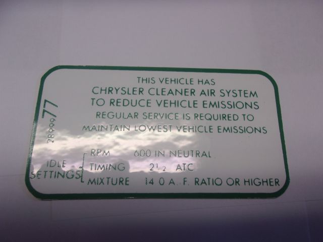 1968 318 A/T EMISSIONS DECAL