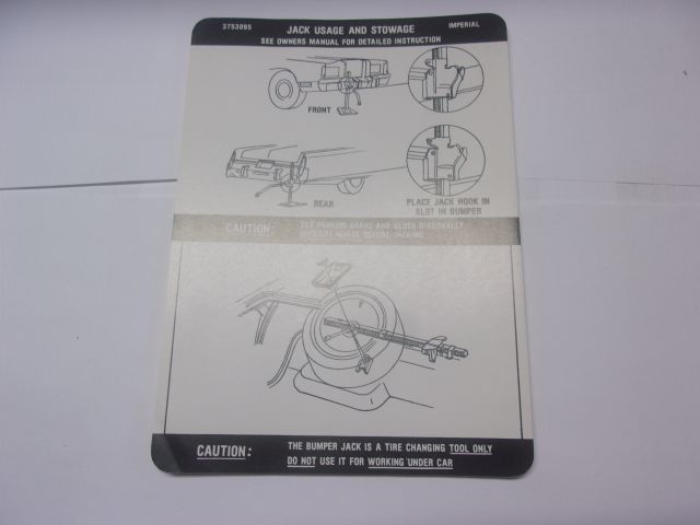 1974-75 IMPERIAL JACK INSTRUCTIONS