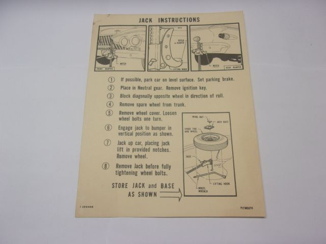 1961 PLYMOUTH JACK INSTRUCTIONS