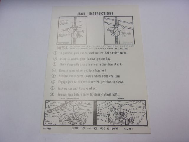 1965 VALIANT JACK INSTRUCTIONS