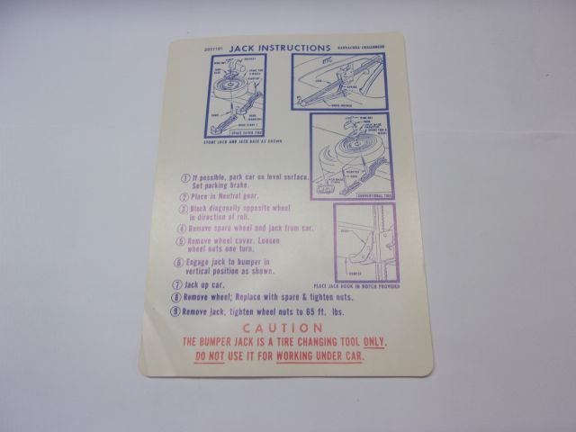 1970 BARRACUDA/CHALLENGER JACK INSTRUCTIONS