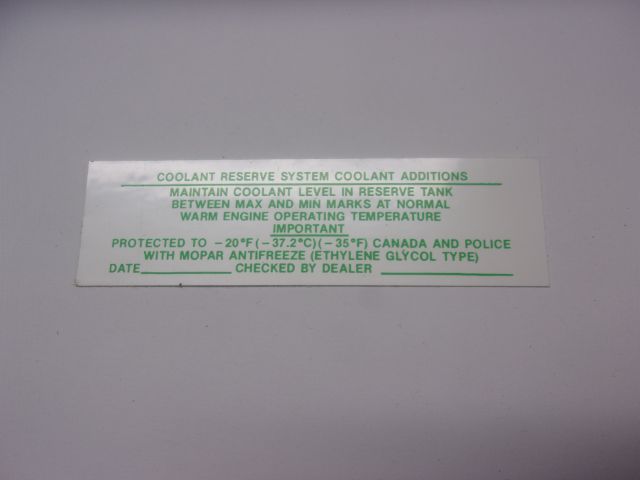 1973-75 COOLANT RESERVE DECAL