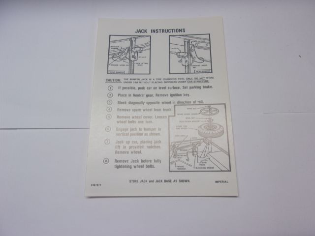 1965-66 IMPERIAL JACK INSTRUCTIONS