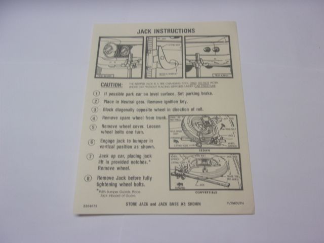 1962 PLYMOUTH JACK INSTRUCTIONS