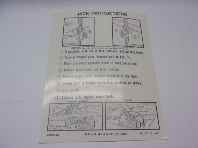 1963-64 VALIANT/DART JACK INSTRUCTIONS